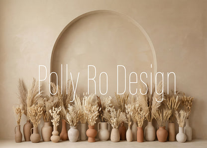 Avezano Neutral Boho Dried Flower Arch Photography Backdrop Designed By Polly Ro Design