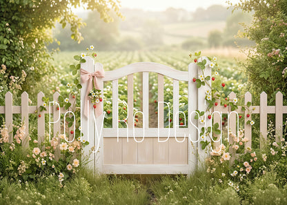 Avezano Strawberry Garden Fence Gate Photography Backdrop Designed By Polly Ro Design