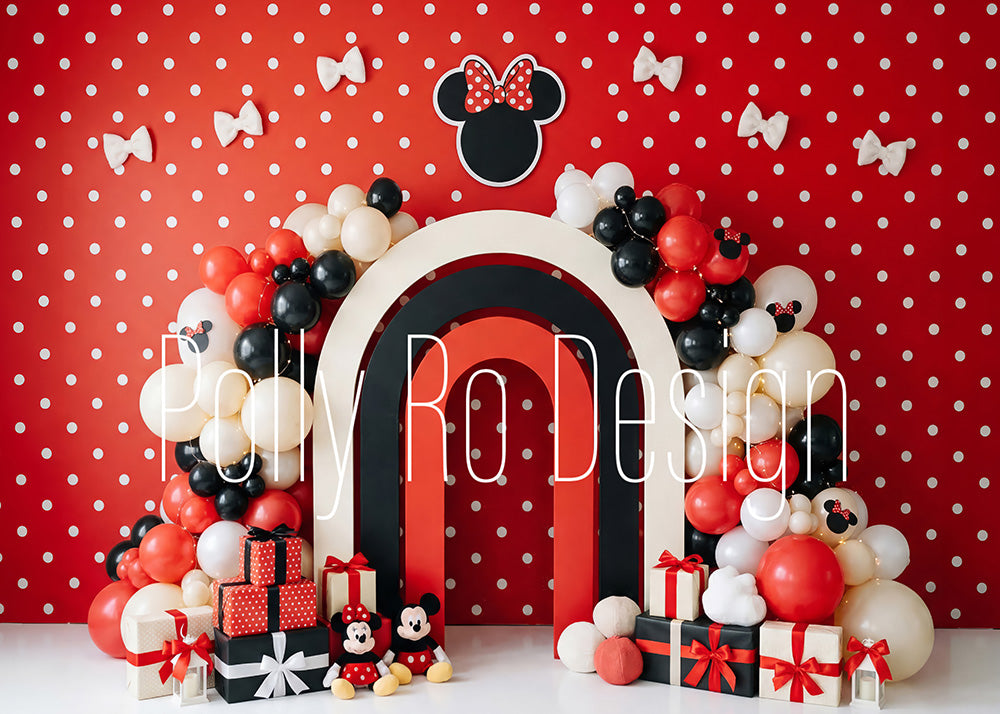Avezano Red Dots and Bows Party Photography Backdrop Designed By Polly Ro Design