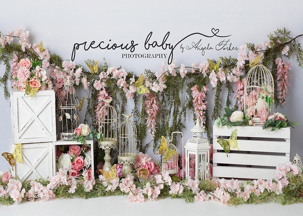 Avezano Pink Floral Birdcage Baby Shower Photography Backdrop Designed By Angela Forker