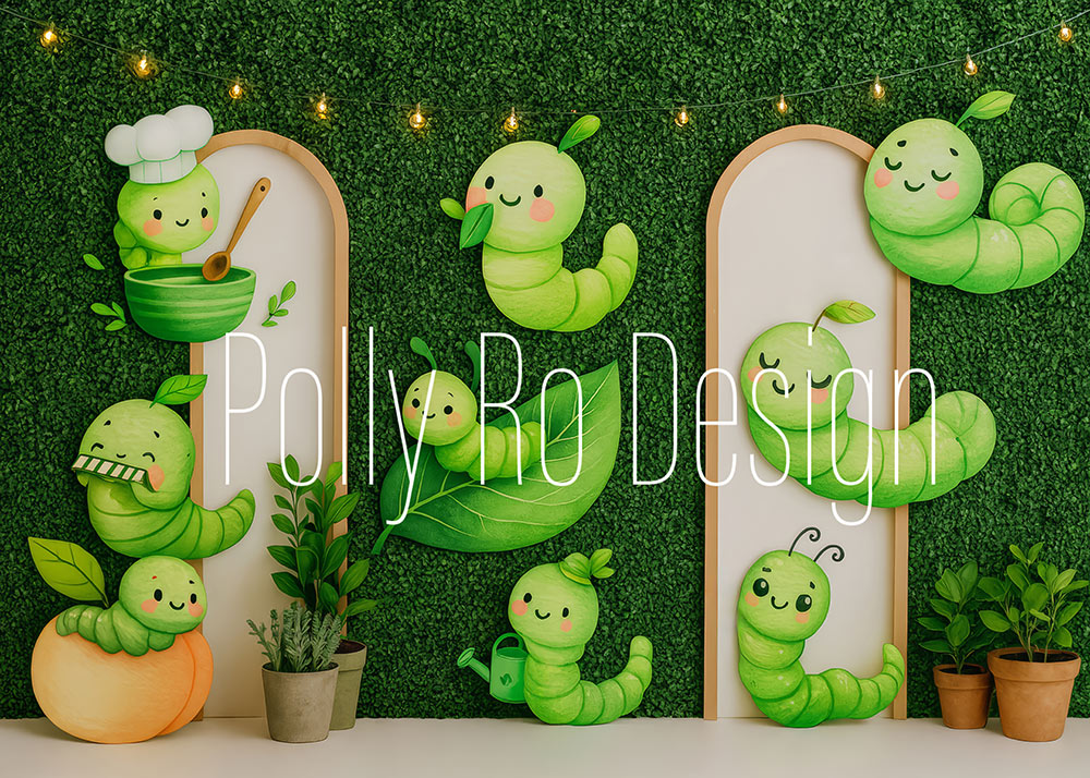 Avezano Cute Green Caterpillar Grass Wall Photography Backdrop Designed By Polly Ro Design