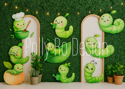 Avezano Cute Green Caterpillar Grass Wall Photography Backdrop Designed By Polly Ro Design