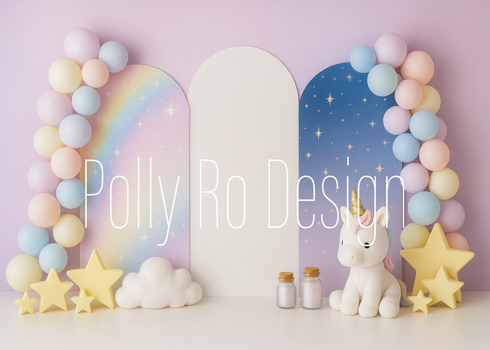 Avezano Pastel Unicorn Rainbow Balloon Photography Backdrop Designed By Polly Ro Design