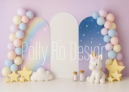 Avezano Pastel Unicorn Rainbow Balloon Photography Backdrop Designed By Polly Ro Design
