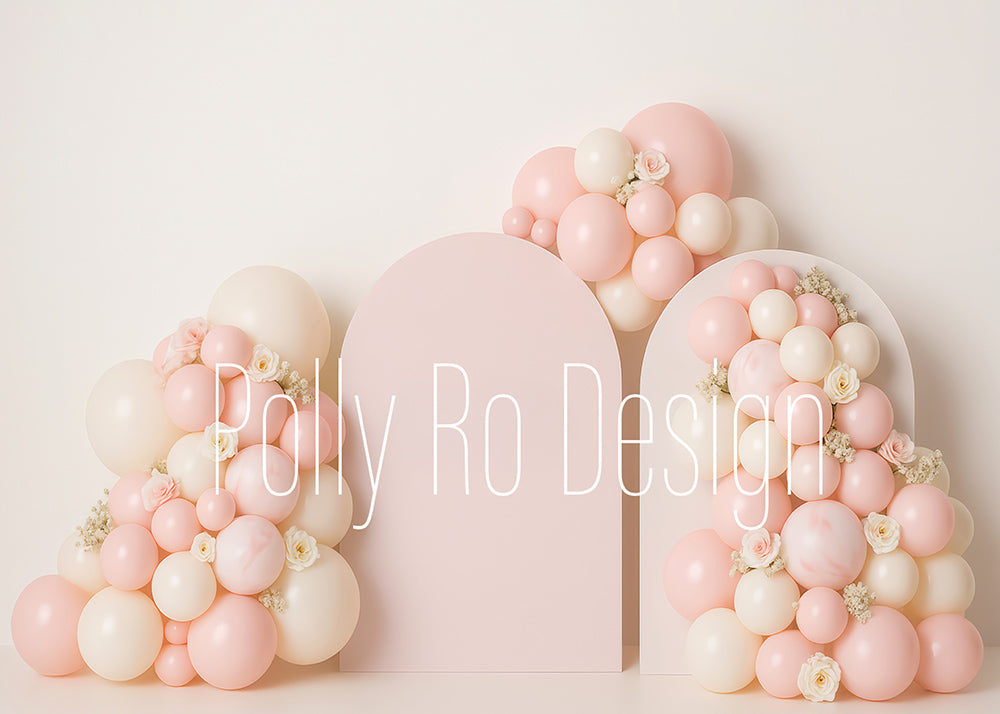 Toile de fond pour photographie de baiser de roses et de ballons de la Saint-Valentin d'Avezano conçue par Polly Ro Design