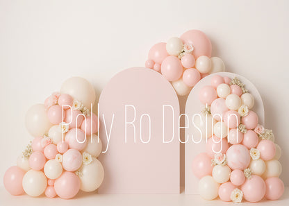 Toile de fond pour photographie de baiser de roses et de ballons de la Saint-Valentin d'Avezano conçue par Polly Ro Design