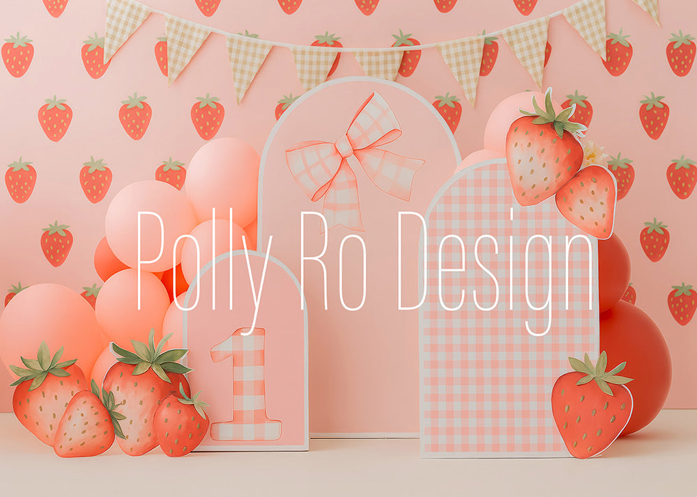 Avezano Strawberry Gingham Bow Photography Backdrop Designed By Polly Ro Design