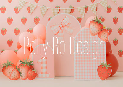 Avezano Strawberry Gingham Bow Photography Backdrop Designed By Polly Ro Design