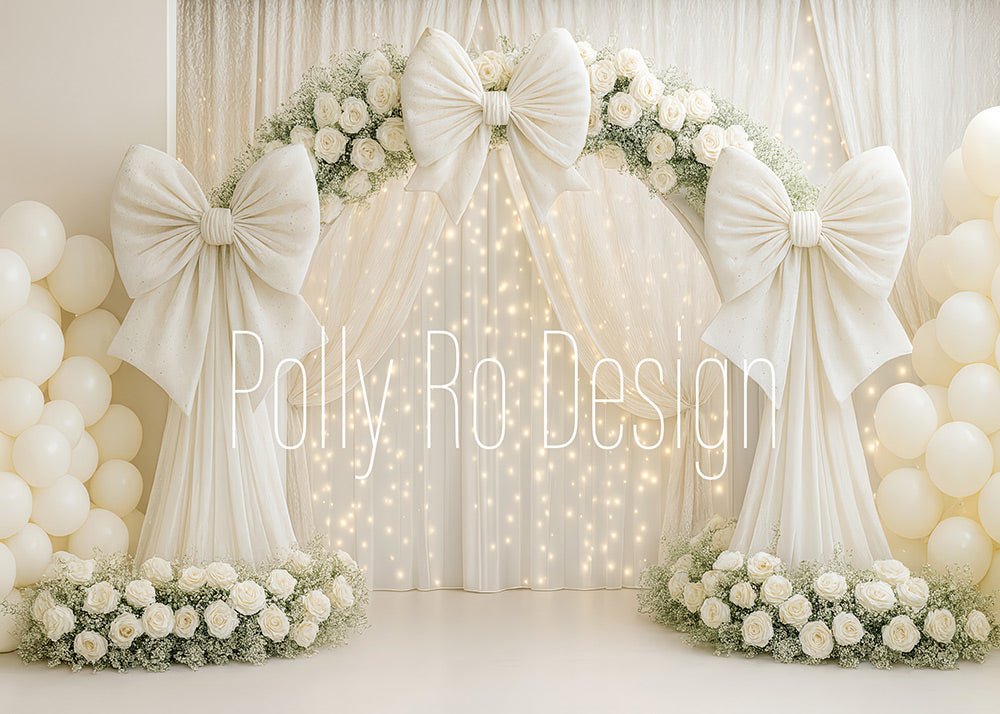 Avezano White Bow Floral Curtain Photography Backdrop Designed By Polly Ro Design