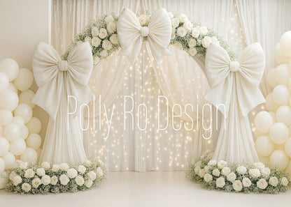 Avezano White Bow Floral Curtain Photography Backdrop Designed By Polly Ro Design
