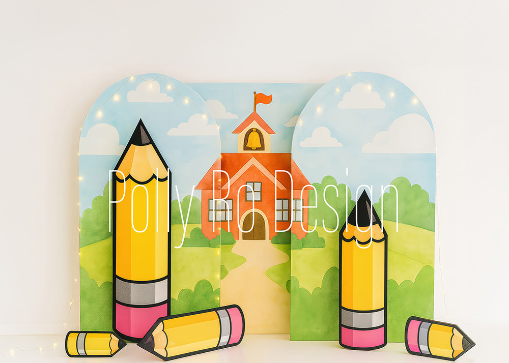 Avezano Schoolhouse Pencil Watercolor Photography Backdrop Designed By Polly Ro Design