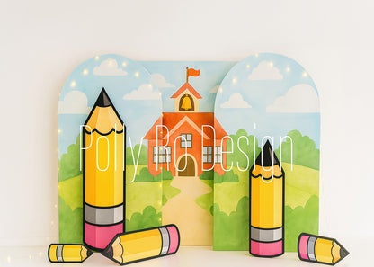 Avezano Schoolhouse Pencil Watercolor Photography Backdrop Designed By Polly Ro Design