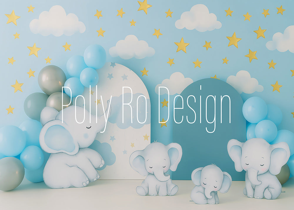Avezano Blue Baby Elephant Star Photography Backdrop Designed By Polly Ro Design