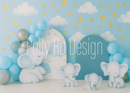 Avezano Blue Baby Elephant Star Photography Backdrop Designed By Polly Ro Design