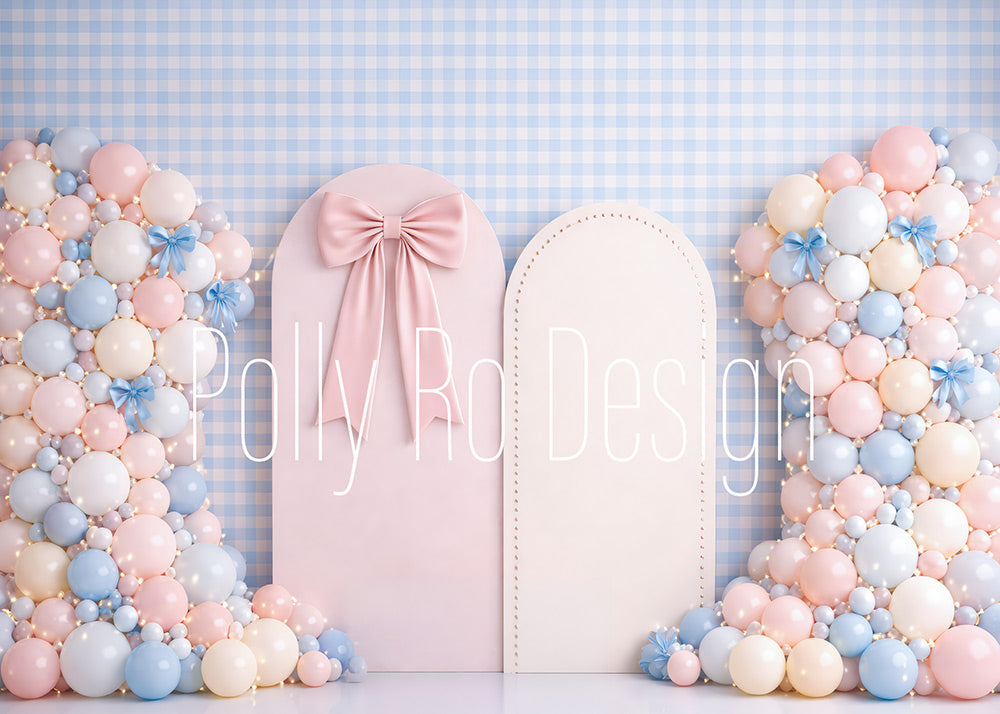 Toile de fond pour photographie de baiser de roses et de ballons de la Saint-Valentin d'Avezano conçue par Polly Ro Design