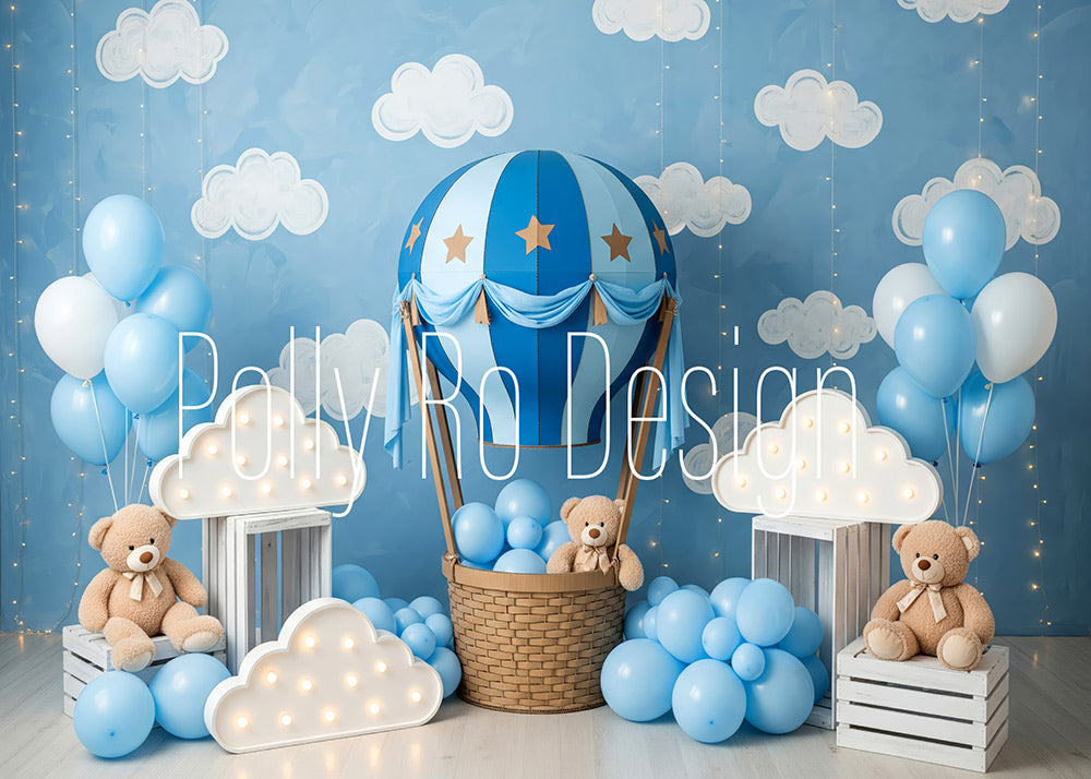 Avezano Blue Hot Air Balloon Teddy Bear Photography Backdrop Designed By Polly Ro Design
