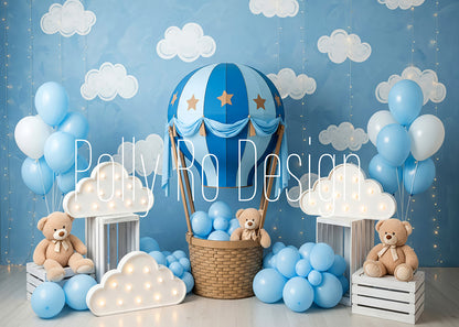 Avezano Blue Hot Air Balloon Teddy Bear Photography Backdrop Designed By Polly Ro Design