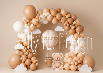 Avezano Neutral Hot Air Balloon Teddy Bear Photography Backdrop Designed By Polly Ro Design