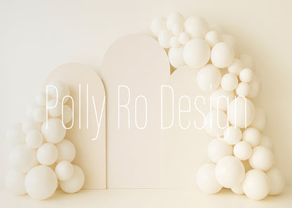 Avezano Cream White Minimal Balloon Arch Photography Backdrop Designed By Polly Ro Design