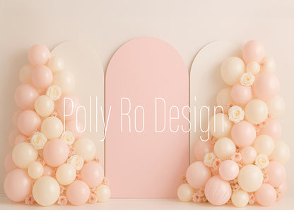 Toile de fond pour photographie de baiser de roses et de ballons de la Saint-Valentin d'Avezano conçue par Polly Ro Design
