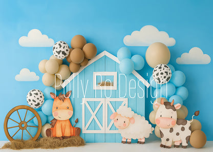 Avezano Farm Animal Blue Barn Photography Backdrop Designed By Polly Ro Design