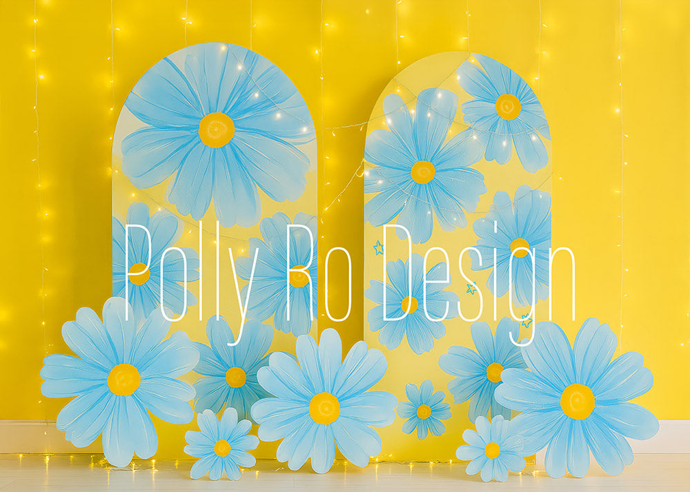 Avezano Yellow Blue Daisy Floral Photography Backdrop Designed By Polly Ro Design