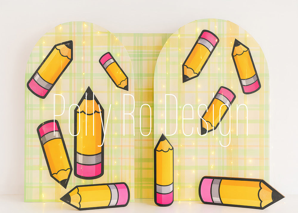 Avezano School Pencil Green Plaid Photography Backdrop Designed By Polly Ro Design