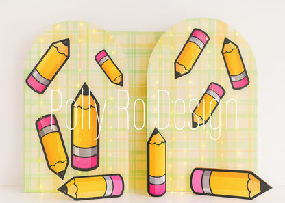Avezano School Pencil Green Plaid Photography Backdrop Designed By Polly Ro Design