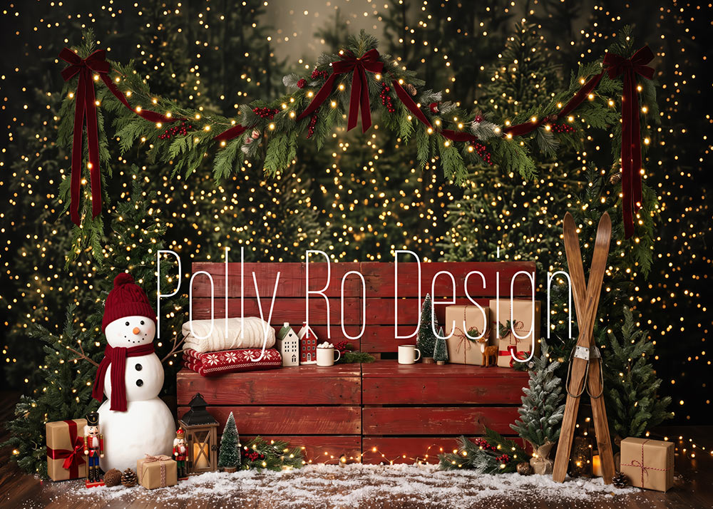 Avezano Snowman Wooden Bench Christmas Photography Backdrop Designed By Polly Ro Design