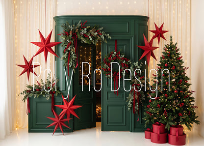 Avezano Green Door Red Star Christmas Photography Backdrop Designed By Polly Ro Design