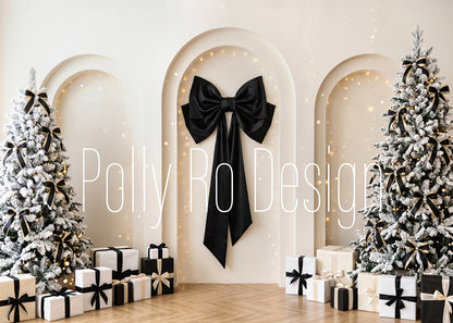 Avezano Black Bow Neutral Christmas Photography Backdrop Designed By Polly Ro Design