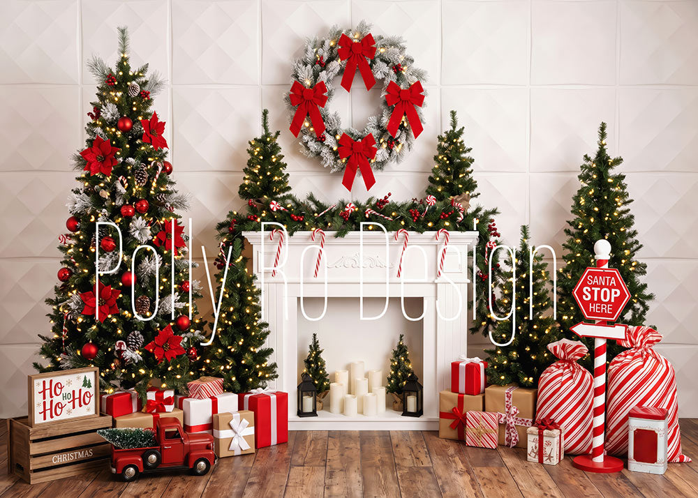 VIP Avezano Indoor Christmas Fireplace Scene Photography Backdrop Designed By Polly Ro Design