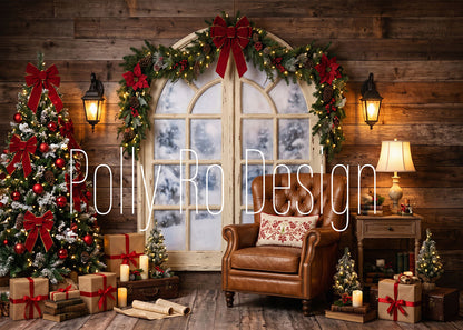 Avezano Rustic Brown Leather Chair Christmas Photography Backdrop Designed By Polly Ro Design