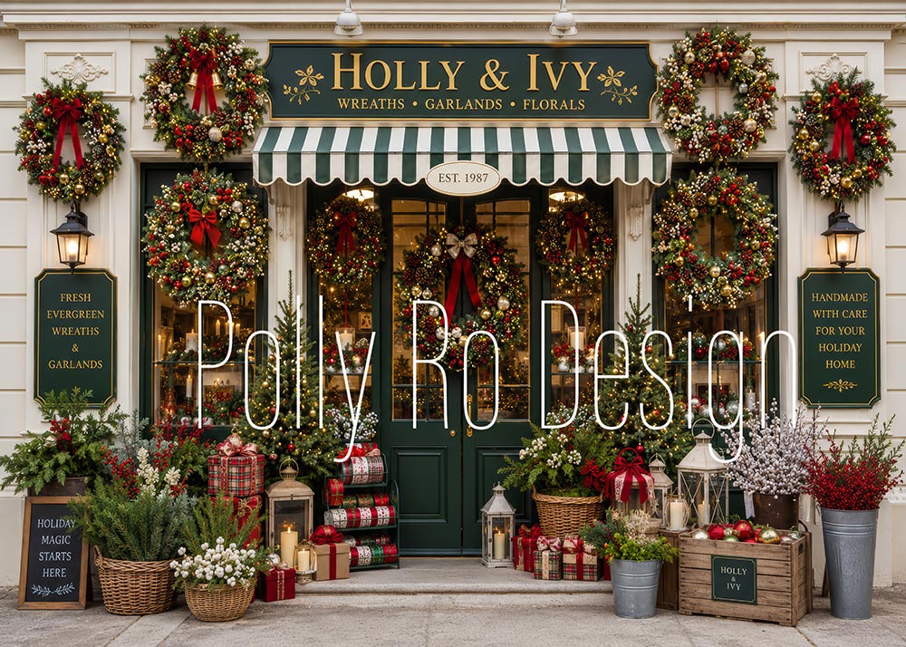 Avezano Holly & Ivy Floral Shop Christmas Photography Backdrop Designed By Polly Ro Design