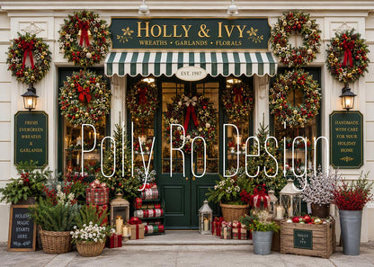 Avezano Holly & Ivy Floral Shop Christmas Photography Backdrop Designed By Polly Ro Design