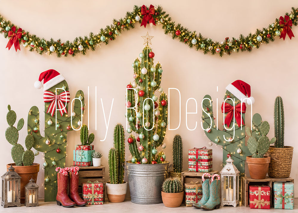 Avezano Cactus Cowboy Christmas Photography Backdrop Designed By Polly Ro Design
