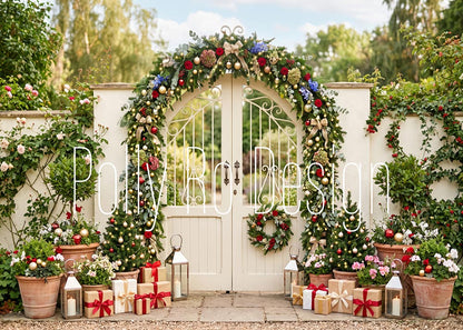 Avezano Floral Garden Gate Christmas Photography Backdrop Designed By Polly Ro Design