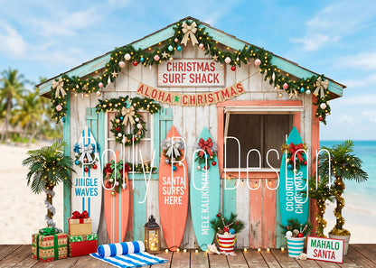 Avezano Beach Surf Shack Christmas Photography Backdrop Designed By Polly Ro Design