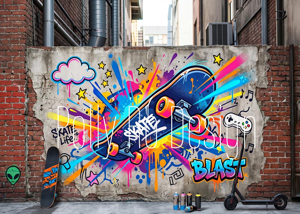 Avezano Skate Life Graffiti Wall Photography Backdrop Designed By Polly Ro Design