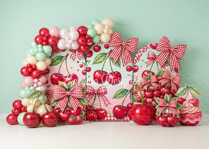 Avezano Cherry Gingham Bow Birthday Photography Background By Encanto Designer