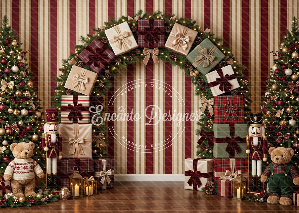 Avezano Nutcracker Teddy Bear Gift Box Christmas Photography Background By Encanto Designer