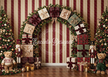 Avezano Nutcracker Teddy Bear Gift Box Christmas Photography Background By Encanto Designer
