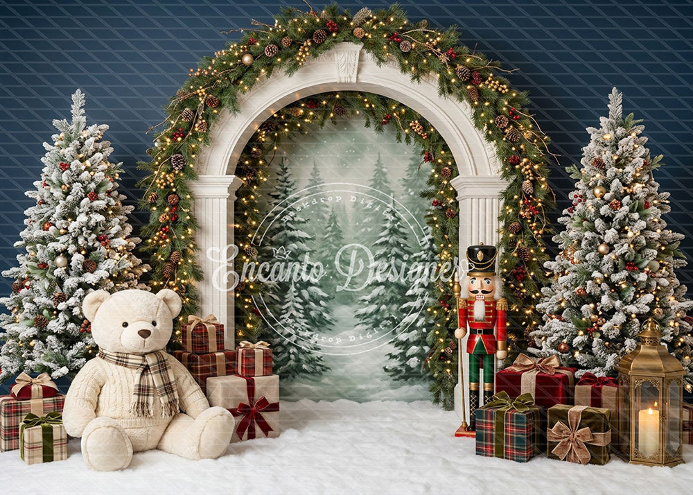 Avezano White Stone Arch Pine Nutcracker Xmas Photography Background By Encanto Designer