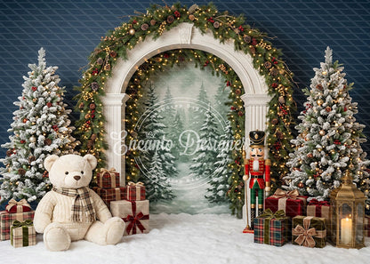 Avezano White Stone Arch Pine Nutcracker Xmas Photography Background By Encanto Designer