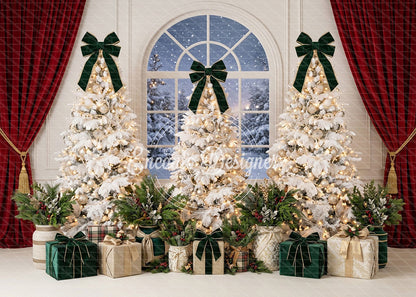 Avezano Dark Green Velvet Bow White Xmas Tree Photography Background By Encanto Designer