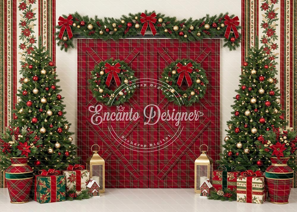 Avezano Red Plaid Barn Christmas Photography Background By Encanto Designer