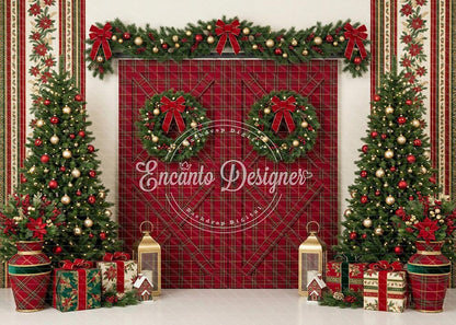 Avezano Red Plaid Barn Christmas Photography Background By Encanto Designer