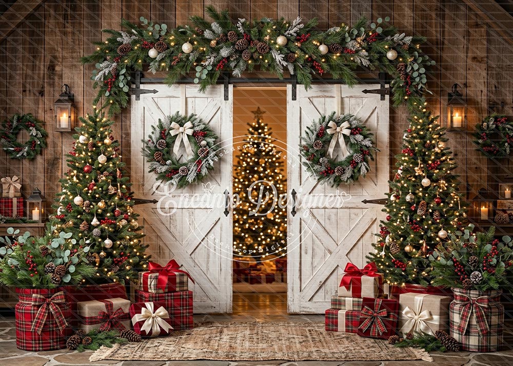 Avezano Rustic Open Barn Christmas Photography Background By Encanto Designer