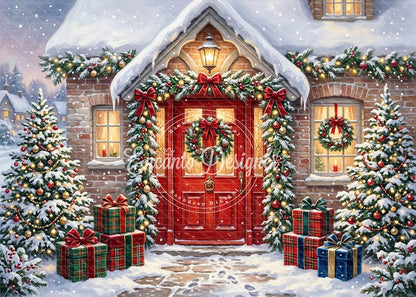 Avezano Brick Cottage Plaid Gift Xmas Photography Background By Encanto Designer