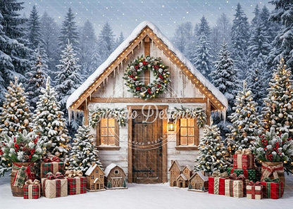 Avezano Rustic Cabin Forest Christmas Photography Background By Encanto Designer